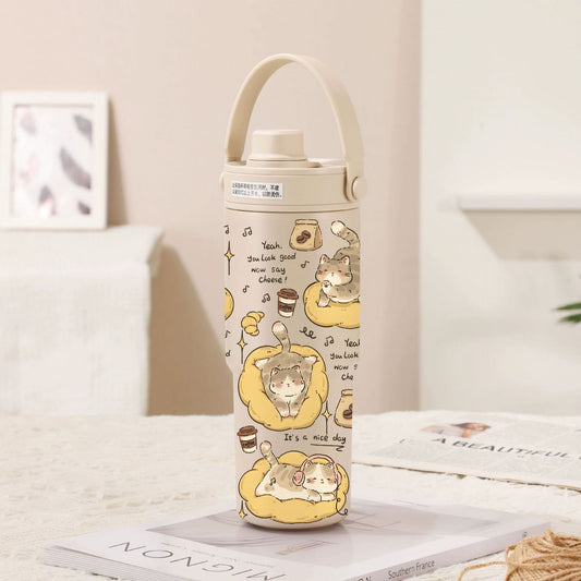 Light Cream Coffee-Lazy Kitten 30oz Ceramic-Lined Insulated Tumbler with Handle, 735ml Stainless Steel Travel V888-ELOSUNG28809