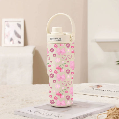 White-Line Cherry Bow 30oz Ceramic-Lined Insulated Tumbler with Handle, 735ml Stainless Steel Travel Mug V888-ELOSUNG28811
