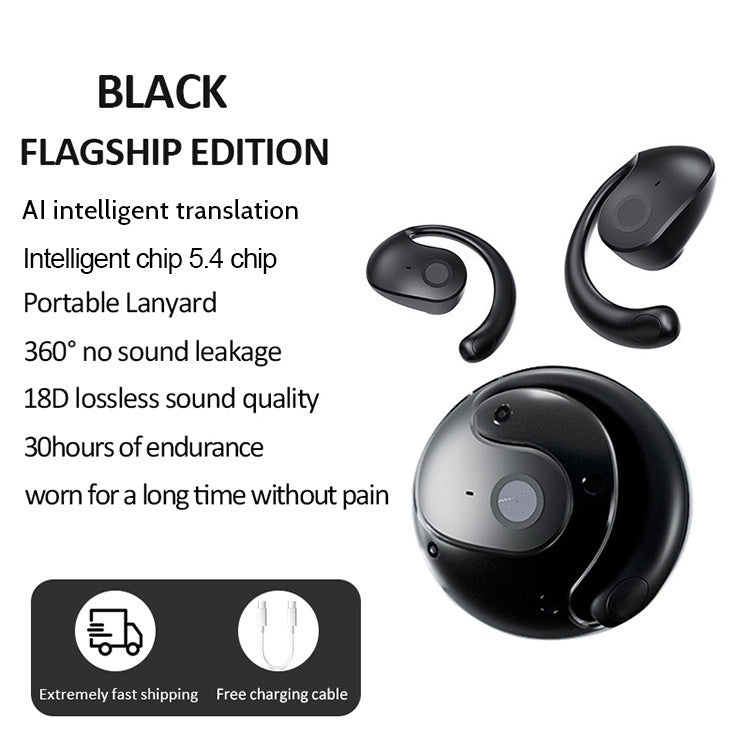 Black T2 AI Smart Translation Earbuds - Open-Ear OWS Bluetooth 5.4 Headphones with Simultaneous V888-ELOSUNG28833