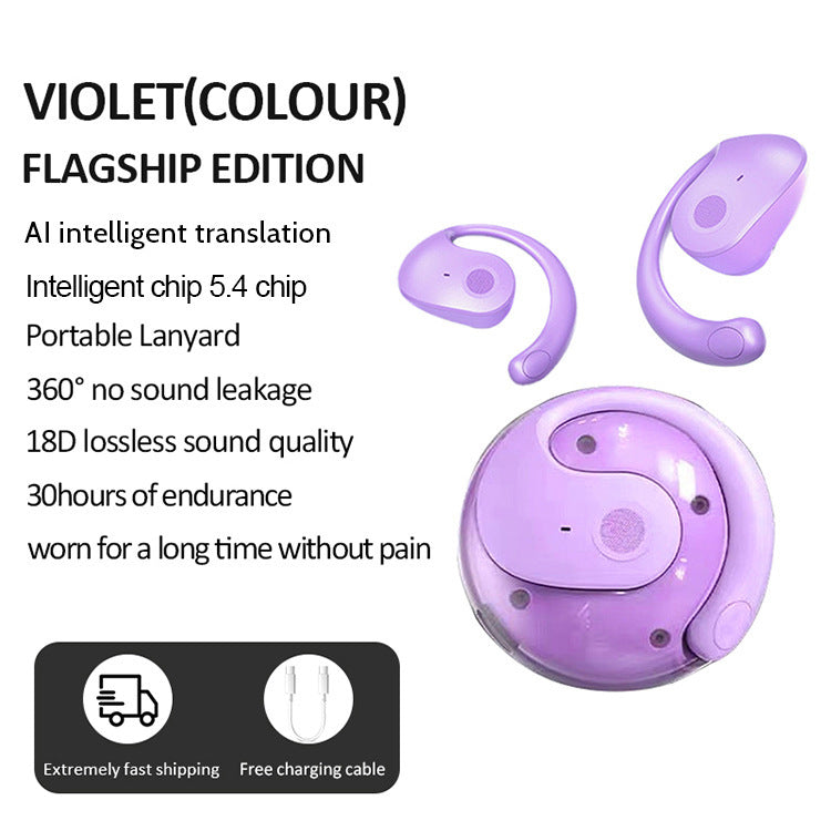 Purple T2 AI Smart Translation Earbuds - Open-Ear OWS Bluetooth 5.4 Headphones with Simultaneous V888-ELOSUNG28834