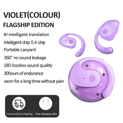 Purple T2 AI Smart Translation Earbuds - Open-Ear OWS Bluetooth 5.4 Headphones with Simultaneous V888-ELOSUNG28834