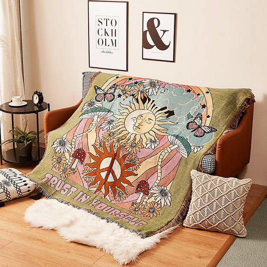 Humen Face Sun Artistic Jacquard Throw Blanket - American Style Illustrated Sofa Cover & Tapestry - 130 x V888-ELOSUNG28838