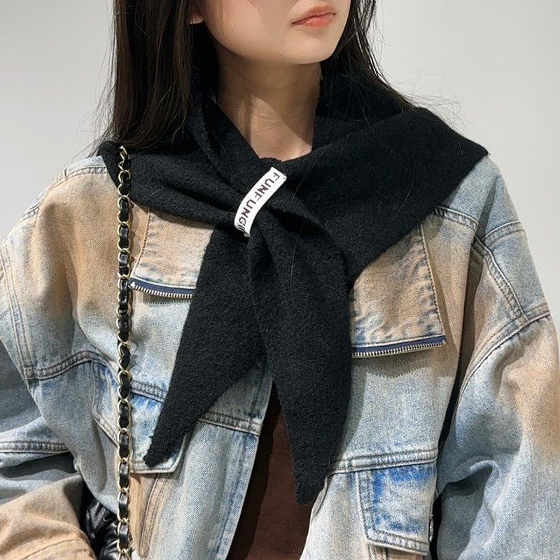 2-Piece Black Elegant Wool Blend Triangle Scarf - Luxurious Knit Shawl for Women (39 x 110cm) V888-ELOSUNG28847