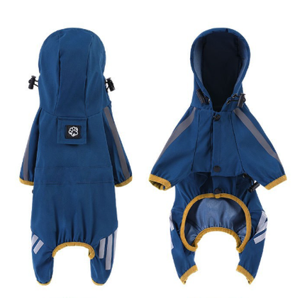 XL Blue And Gray Trim Waterproof Four-Legged Dog Raincoat with Leash Hole for Small Breeds V888-ELOSUNG28853