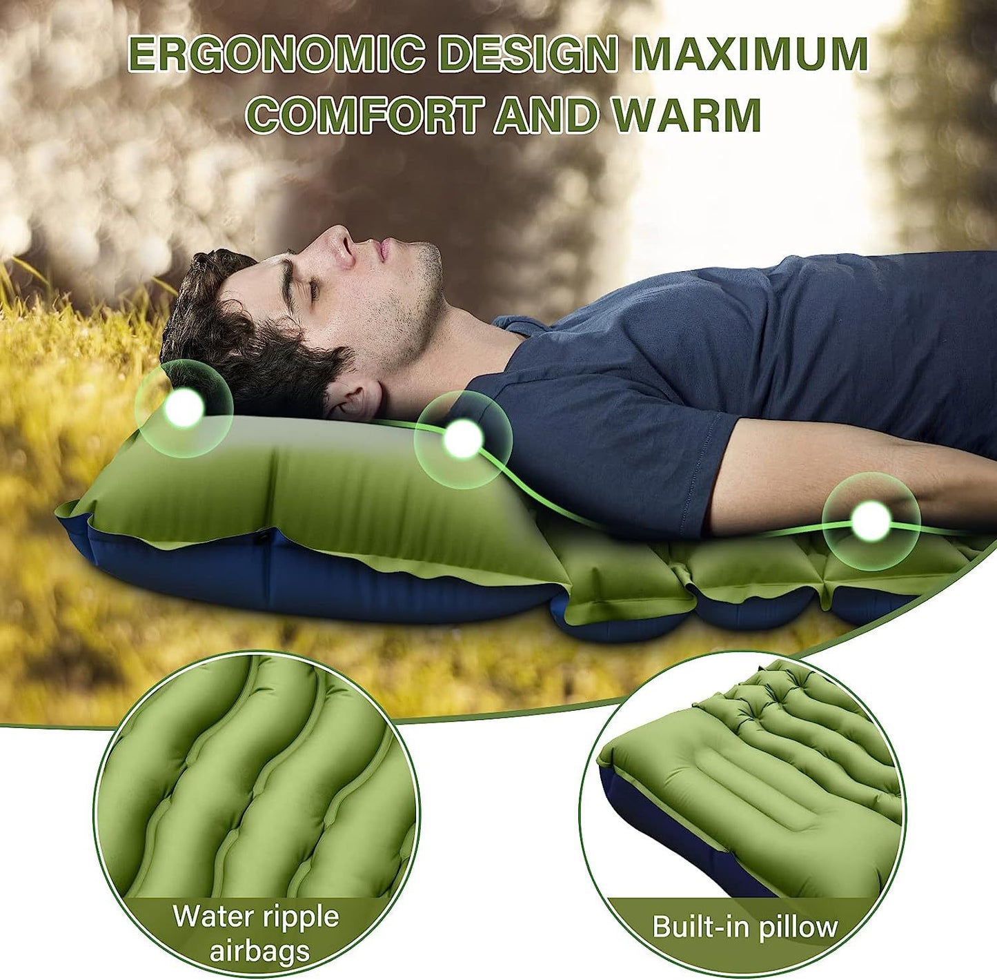 Grey 190cm Ultra-Light Foot Pump Inflatable Camping Sleeping Pad V888-ELOSUNG28865