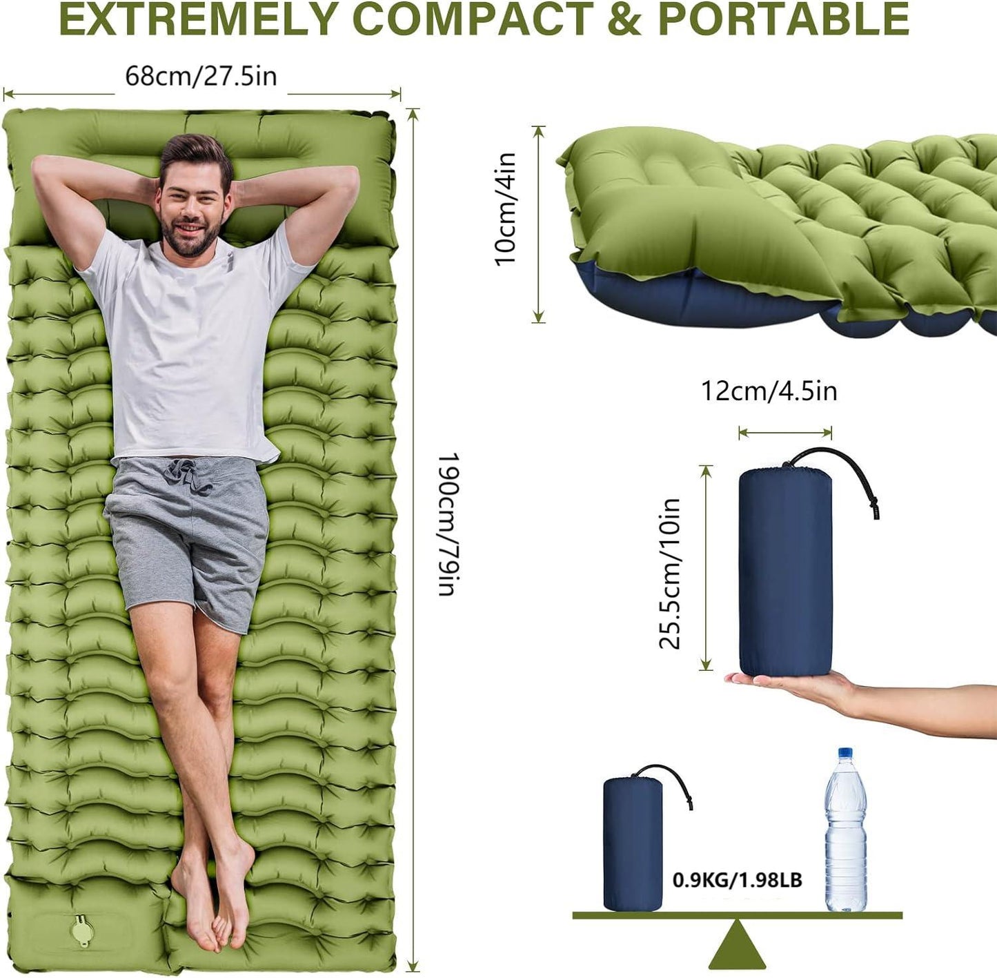 Grey 190cm Ultra-Light Foot Pump Inflatable Camping Sleeping Pad V888-ELOSUNG28865