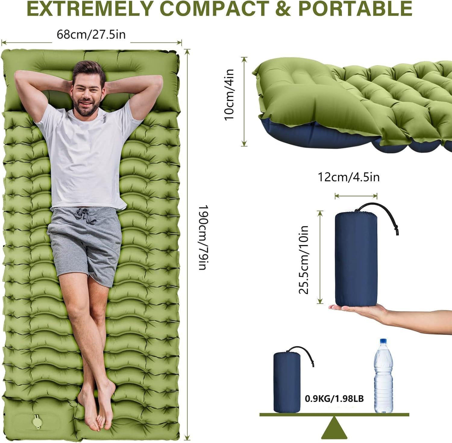 Grey 190cm Ultra-Light Foot Pump Inflatable Camping Sleeping Pad V888-ELOSUNG28865