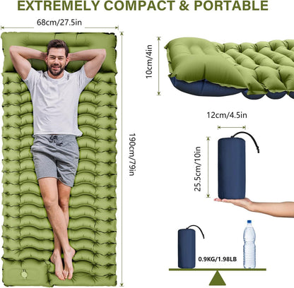 Grey 190cm Ultra-Light Foot Pump Inflatable Camping Sleeping Pad V888-ELOSUNG28865