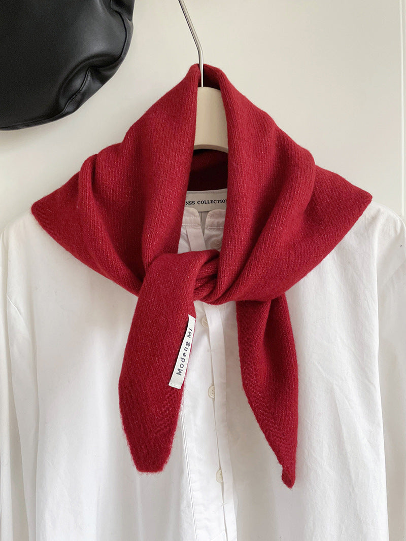 Red Chic Wool Blend Knit Triangle Scarf - Versatile & Warm Fashion Accessory - 105 x 35cm V888-ELOSUNG28874