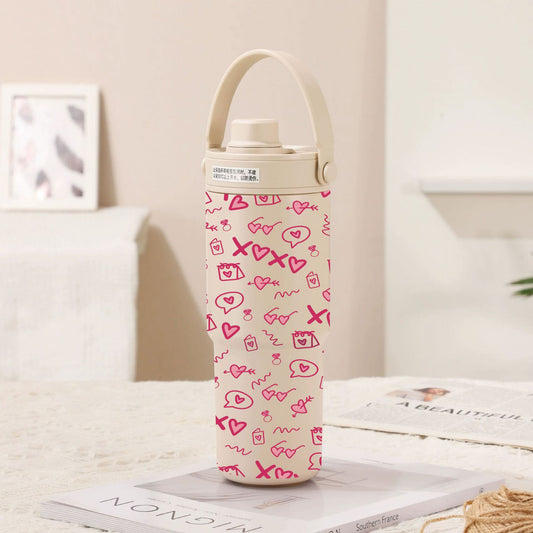 Light Cream Coffee - Pink Love 30oz Ceramic-Lined Insulated Tumbler with Handle, 735ml Stainless Steel Travel V888-ELOSUNG28878