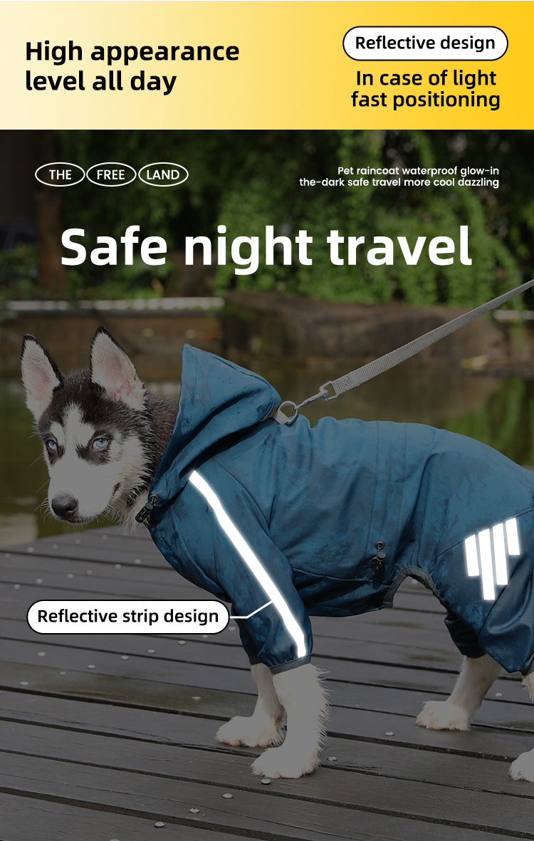 M Purple And Gray Trim Waterproof Four-Legged Dog Raincoat with Leash Hole for Small Breeds V888-ELOSUNG28893