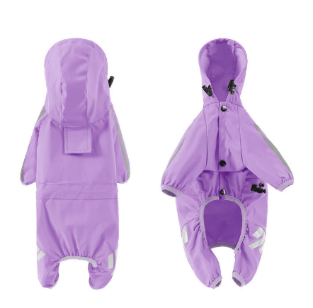 L Purple And Gray Trim Waterproof Four-Legged Dog Raincoat with Leash Hole for Small Breeds V888-ELOSUNG28894