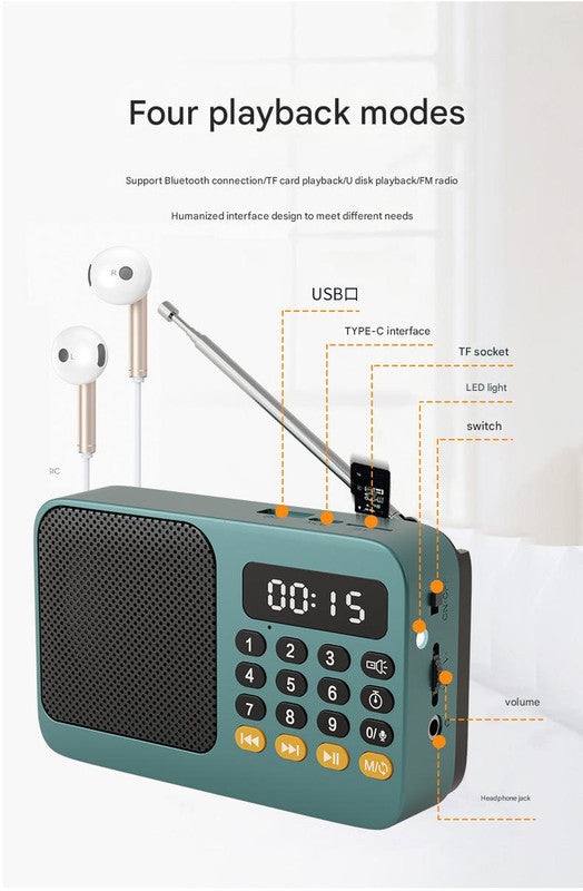 Portable Digital Music Player & FM Radio,4 Playback Modes, LED Flashlight(Gray) V888-ELOSUNG29011