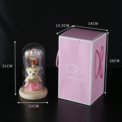 Enchanted Rose & Teddy Bear in Glass Dome with LED Lights - I Love You" Gift(Red)" V888-ELOSUNG29015