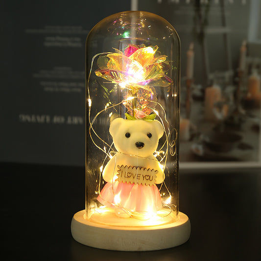 Enchanted Rose & Teddy Bear in Glass Dome with LED Lights - I Love You" Gift(colorful)" V888-ELOSUNG29018