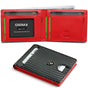 Men's Slim Leather Bifold Wallet - RFID Blocking, 11 Card Slots, ID Window(Twill black and red) V888-ELOSUNG29019