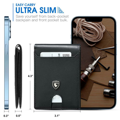 Men's Slim Leather Bifold Wallet - RFID Blocking, 11 Card Slots, ID Window(Twill black and red) V888-ELOSUNG29019