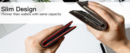 Men's Slim Leather Bifold Wallet - RFID Blocking, 11 Card Slots, ID Window(Carbon Silver) V888-ELOSUNG29024