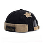 Vintage Washed Cotton Docker Cap - Unisex Brimless Beanie Hat with Star Patch(Black) V888-ELOSUNG29065