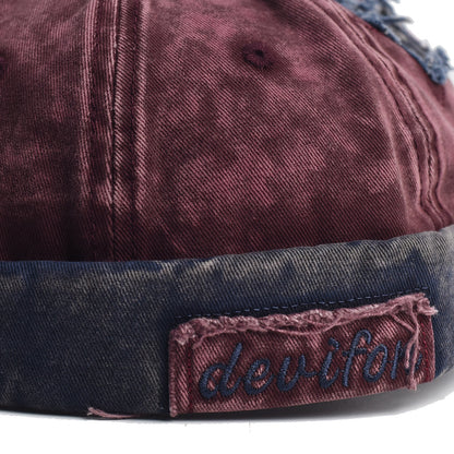 Vintage Washed Cotton Docker Cap - Unisex Brimless Beanie Hat with Star Patch(Black) V888-ELOSUNG29065