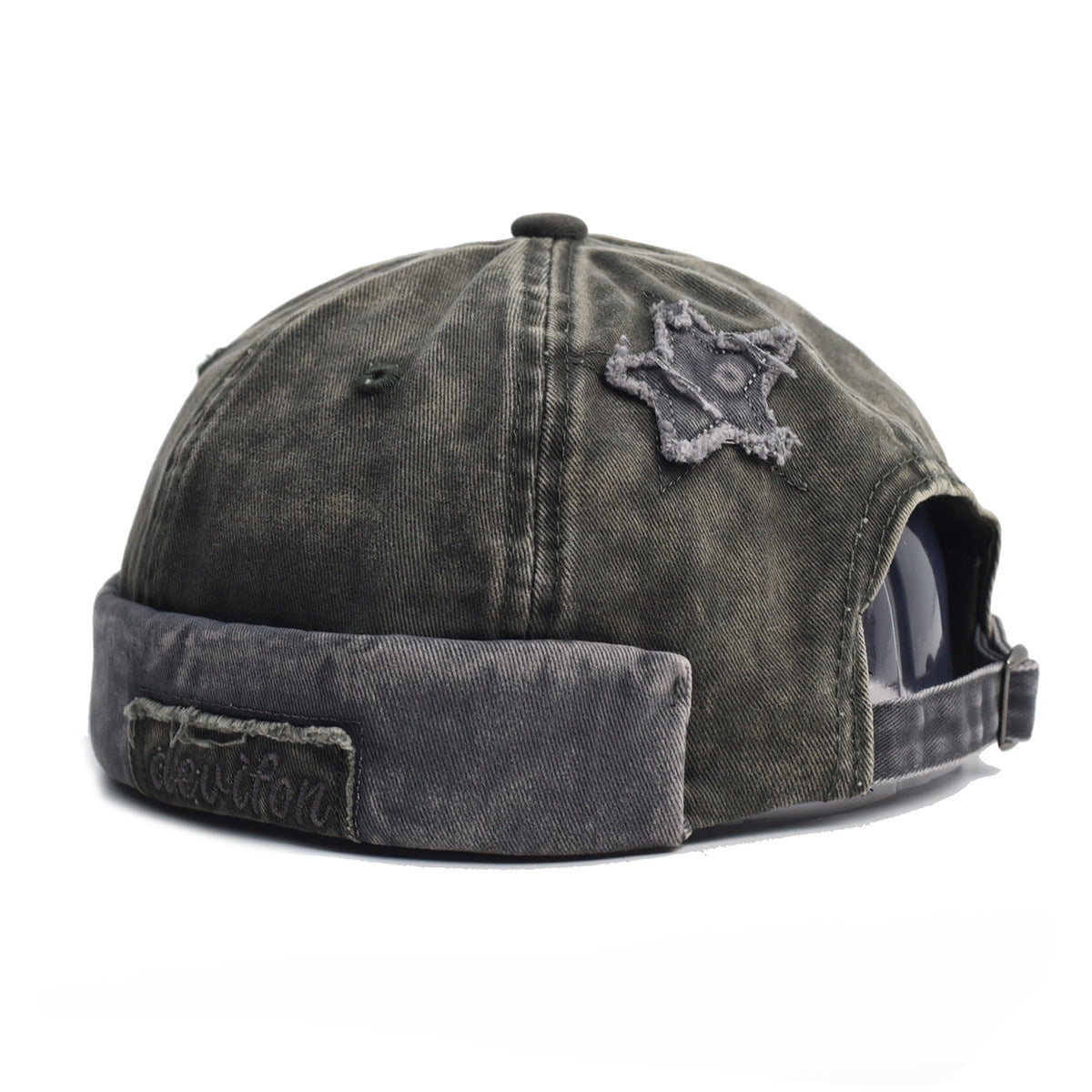 Vintage Washed Cotton Docker Cap - Unisex Brimless Beanie Hat with Star Patch(Green) V888-ELOSUNG29066
