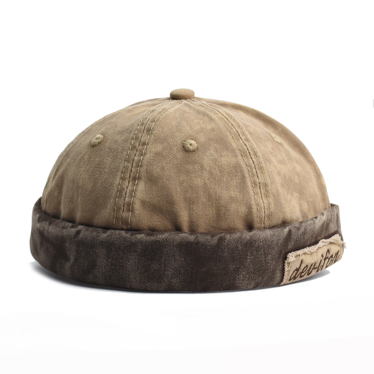 Vintage Washed Cotton Docker Cap - Unisex Brimless Beanie Hat with Star Patch(Khaki) V888-ELOSUNG29067