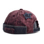 Vintage Washed Cotton Docker Cap - Unisex Brimless Beanie Hat with Star Patch(Wine red) V888-ELOSUNG29068