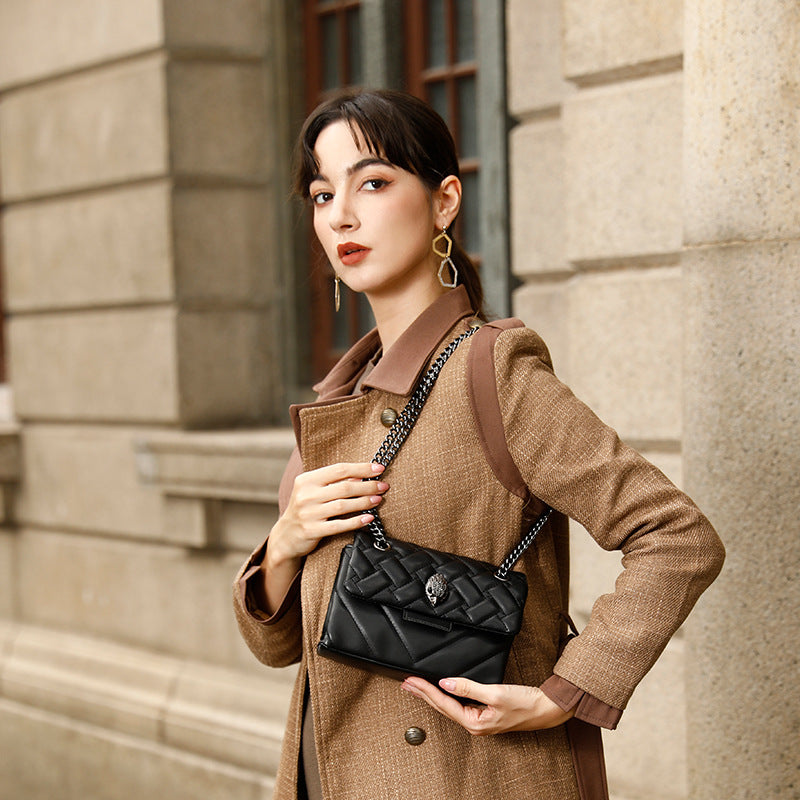 Elegant Quilted Leather Chain Bag with Bird Head Clasp(Black) V888-ELOSUNG29070