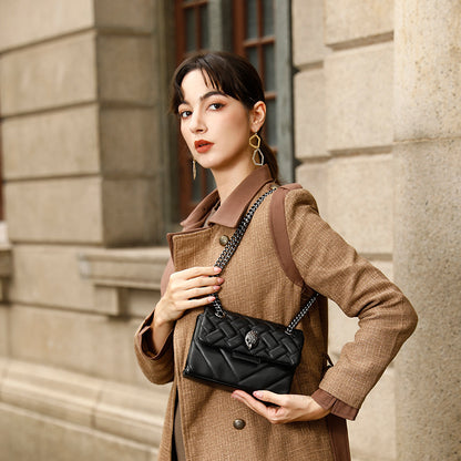 Elegant Quilted Leather Chain Bag with Bird Head Clasp(Black) V888-ELOSUNG29070