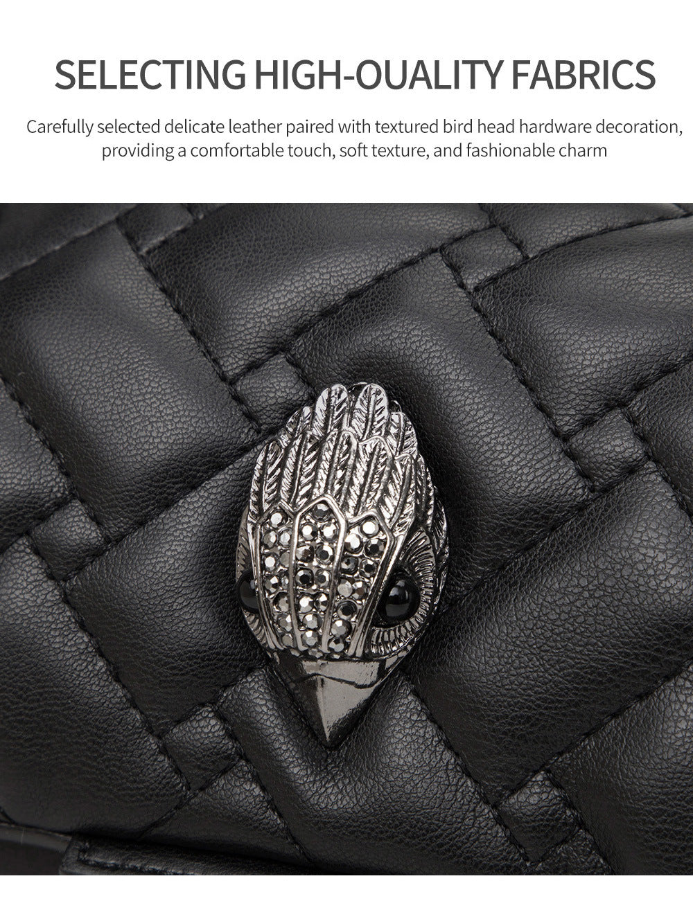 Elegant Quilted Leather Chain Bag with Bird Head Clasp(Black) V888-ELOSUNG29070