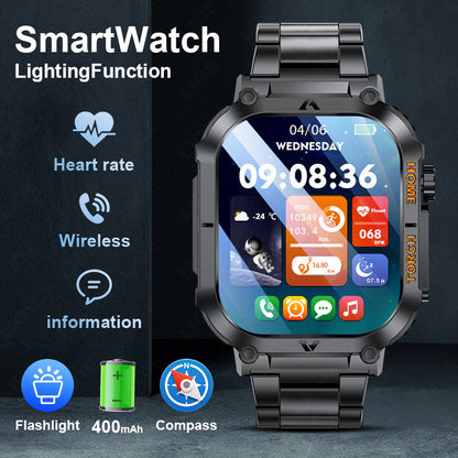Smartwatch with Flashlight, Compass & Wireless Calling - Health & Fitness Tracker(Black silicone with black V888-ELOSUNG29077