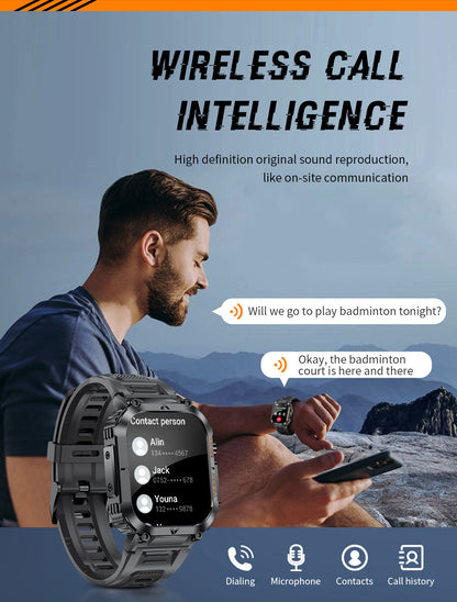 Smartwatch with Flashlight, Compass & Wireless Calling - Health & Fitness Tracker(Black silicone with black V888-ELOSUNG29077