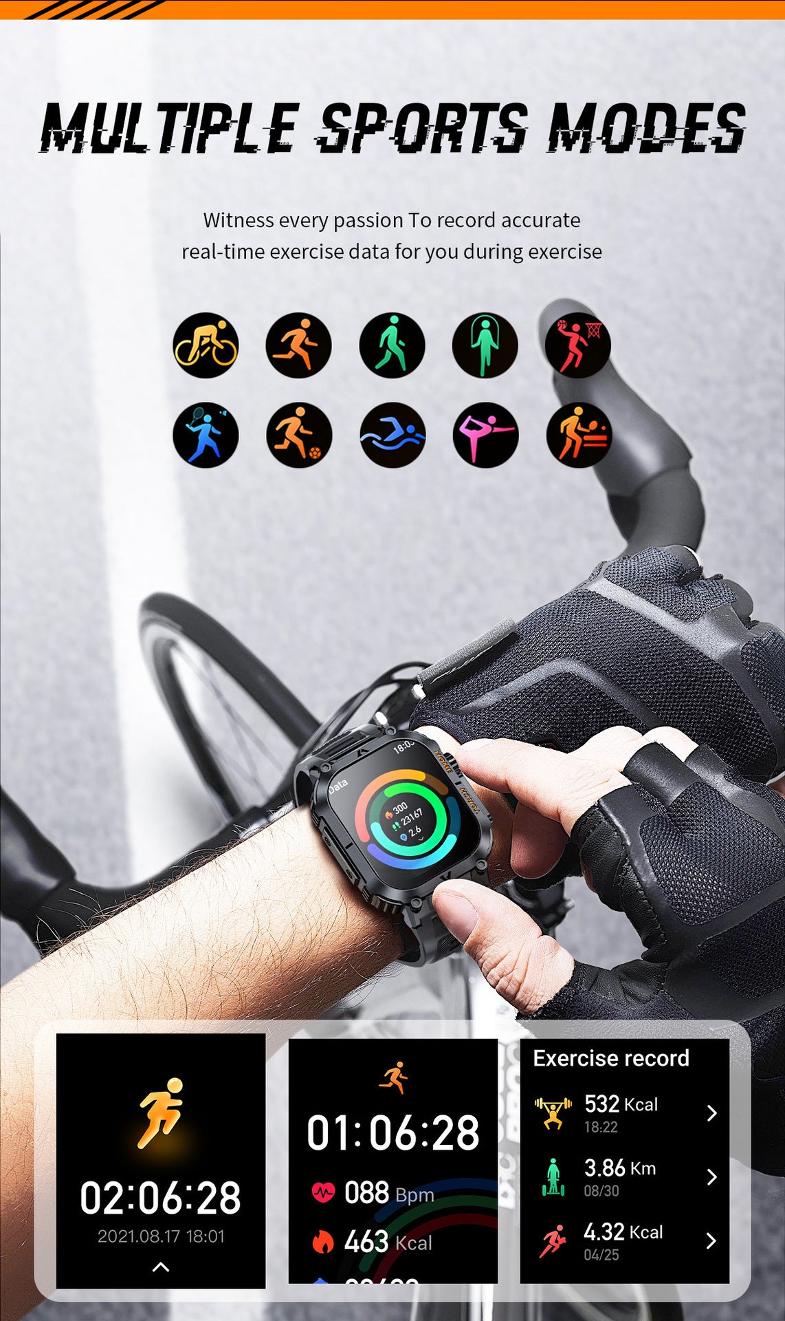 Smartwatch with Flashlight, Compass & Wireless Calling - Health & Fitness Tracker(Black silicone with black V888-ELOSUNG29077
