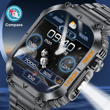 Smartwatch with Flashlight, Compass & Wireless Calling - Health & Fitness Tracker(Silver case with silver V888-ELOSUNG29080