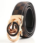 Luxury Designer Style PU Leather Belt,Automatic Buckle(G leather coffee ribbon + gold buckle) V888-ELOSUNG29081