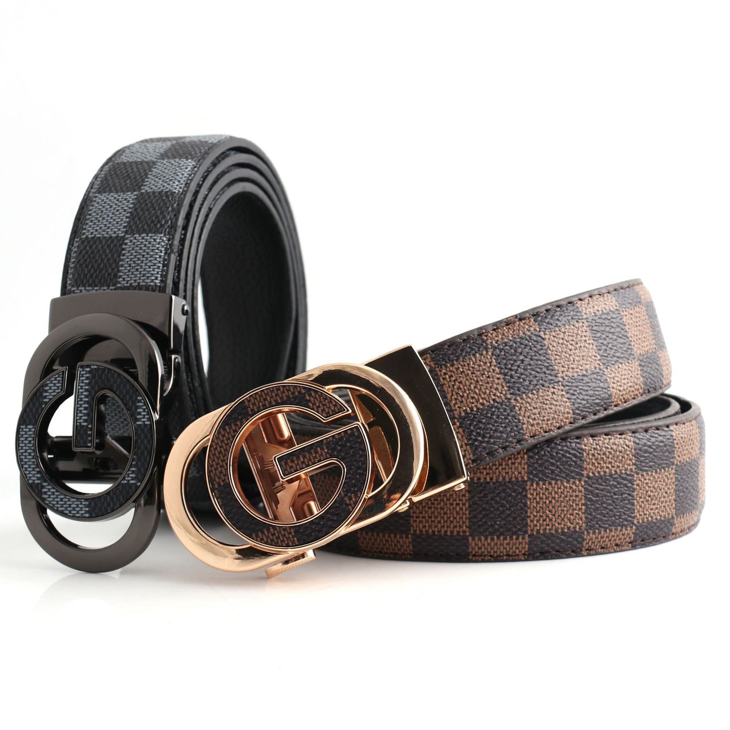 Luxury Designer Style PU Leather Belt,Automatic Buckle(G-patterned black-gray belt + gray buckle) V888-ELOSUNG29083