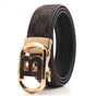 Luxury Designer Style PU Leather Belt,Automatic Buckle(B-patterned coffee-colored belt + gold buckle) V888-ELOSUNG29084