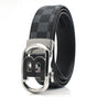 Luxury Designer Style PU Leather Belt,Automatic Buckle(B-patterned black-gray belt + silver buckle V888-ELOSUNG29085