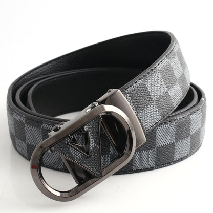 Luxury Designer Style PU Leather Belt,Automatic Buckle(V-patterned black-gray belt + gray buckle) V888-ELOSUNG29086