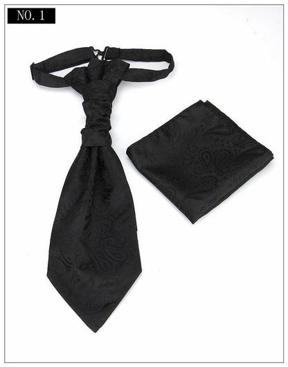 Men's Formal Paisley Ascot Cravat & Pocket Square Set - Adjustable Necktie for Weddings(Black) V888-ELOSUNG29093