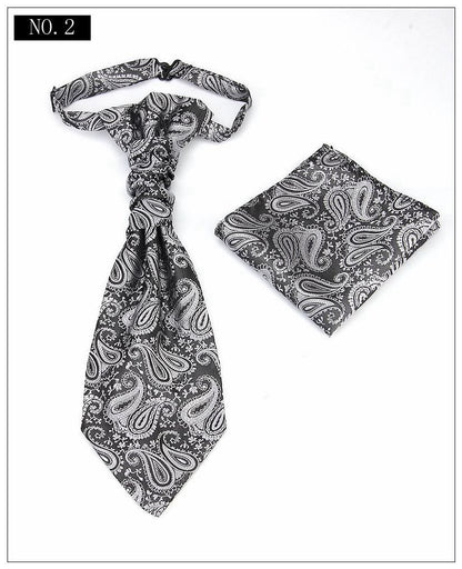 Men's Formal Paisley Ascot Cravat & Pocket Square Set - Adjustable Necktie for Weddings(Dark Gray pattern) V888-ELOSUNG29094