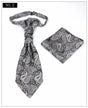 Men's Formal Paisley Ascot Cravat & Pocket Square Set - Adjustable Necktie for Weddings(Dark Gray pattern) V888-ELOSUNG29094