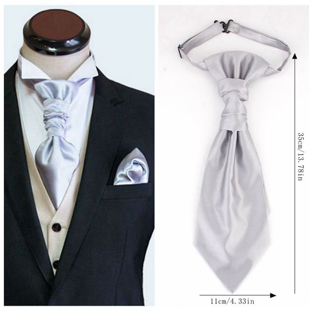 Men's Formal Paisley Ascot Cravat & Pocket Square Set - Adjustable Necktie for Weddings(Dark Gray pattern) V888-ELOSUNG29094