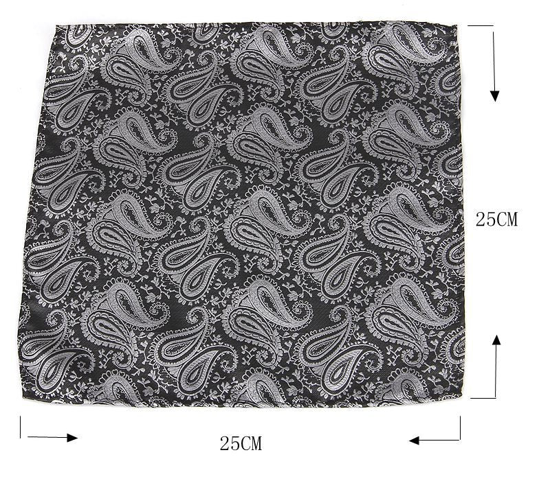 Men's Formal Paisley Ascot Cravat & Pocket Square Set - Adjustable Necktie for Weddings(Dark Gray pattern) V888-ELOSUNG29094