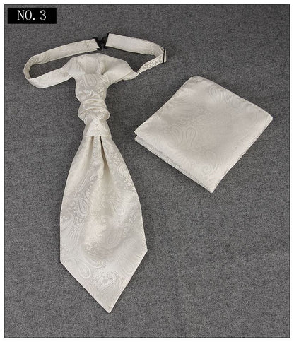 Men's Formal Paisley Ascot Cravat & Pocket Square Set - Adjustable Necktie for Weddings(Ivory White) V888-ELOSUNG29095