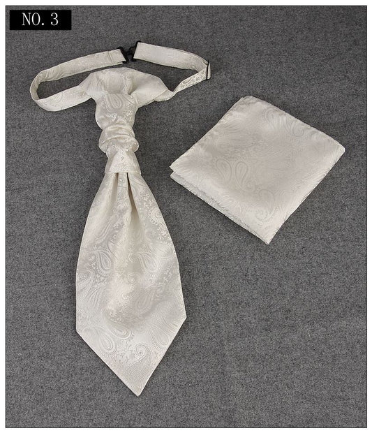 Men's Formal Paisley Ascot Cravat & Pocket Square Set - Adjustable Necktie for Weddings(Ivory White) V888-ELOSUNG29095