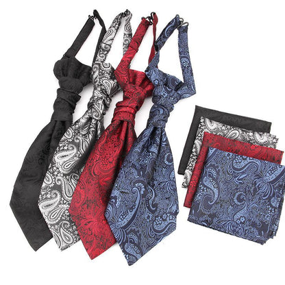 Men's Formal Paisley Ascot Cravat & Pocket Square Set - Adjustable Necktie for Weddings(Ivory White) V888-ELOSUNG29095