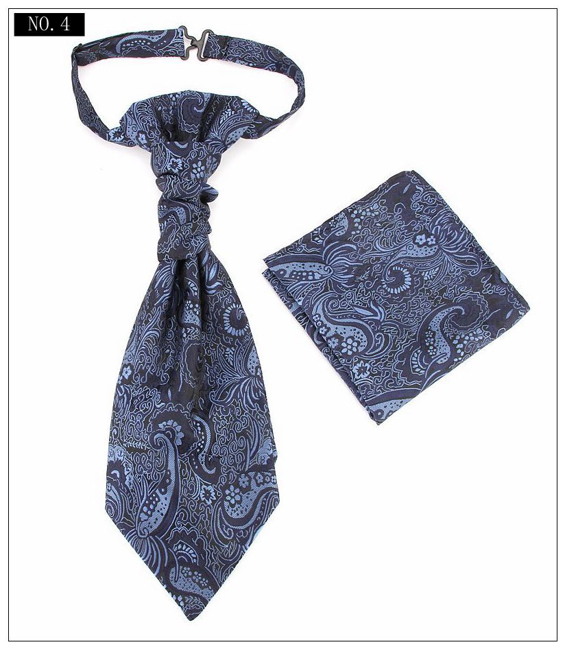 Men's Formal Paisley Ascot Cravat & Pocket Square Set - Adjustable Necktie for Weddings(Deep Blue pattern) V888-ELOSUNG29096