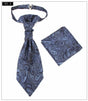 Men's Formal Paisley Ascot Cravat & Pocket Square Set - Adjustable Necktie for Weddings(Deep Blue pattern) V888-ELOSUNG29096