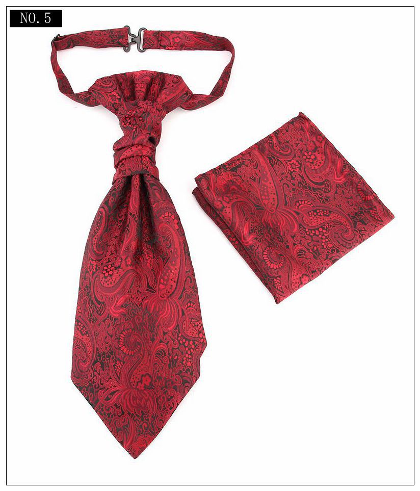 Men's Formal Paisley Ascot Cravat & Pocket Square Set - Adjustable Necktie for Weddings(Red pattern) V888-ELOSUNG29097